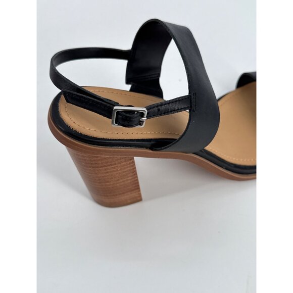 Lisa Vicky Oasis Sandals Black Leather Open Toe With Chunky Wooden Heel 9 New - Picture 4 of 11